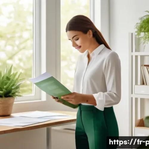 Home 30 프린터의 자동 양면 인쇄 기술 - A serene and modern home office scene. A young woman, dressed in chic, comfortable business casual a...