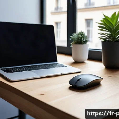 Home 28 블루투스 마우스와 2 4GHz 무선 마우스 차이 - A sleek, modern workspace scene featuring a lightweight Bluetooth mouse beside a laptop, tablet, and...
