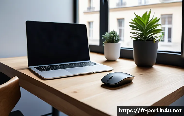 블루투스 마우스와 2 4GHz 무선 마우스 차이 - A sleek, modern workspace scene featuring a lightweight Bluetooth mouse beside a laptop, tablet, and...